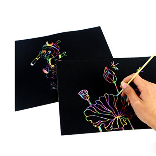 30 Sheet Scratch & Sketch Art papers for Kids Childrens Girls, Scratch Art Rainbow With Three Wood Stylus, Scratch Magic Notes, 7.5" x 10.2"