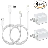 Wall iPhone Charger Adapters with 2x3FT White Lightning to USB Cables <4 Pack> for iPhone 7/7 plus/6/6s /6 plus/6s plus, iPhone 5/5c/5s/SE, iPad, iPod by MolecularCells