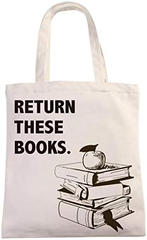 Return These Books Natural Cotton Canvas 12 Oz Reusable Hand Made Tote Bag | Library Tote for Kids | School Bag with Printed Library Book