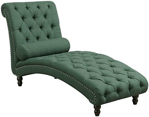 Alice Polyester Button Tufted Chesterfield Armless Chaise Lounge with Silver Accent Nailheads