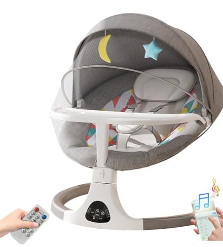 YHDZSW Mecedora Eléctrica para Bebé con Plato de Cena, Silla Acolchada Multifuncional para bebés con Mosquitera, Mando a Distancia, Control App, Control Inteligente de 5 Velocidades