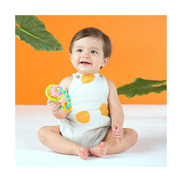 Bright-Starts-Grab-Spin-Rattle-and-Teether-Toy Bright Starts, Grab and Spin Baby Rattle Toy and Textured Teether Ring, Soothing relief, Multisensory Stimulation…