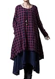 Mordenmiss Women's New Plaid Layers Irregular Hem Dress (1X, Blue)