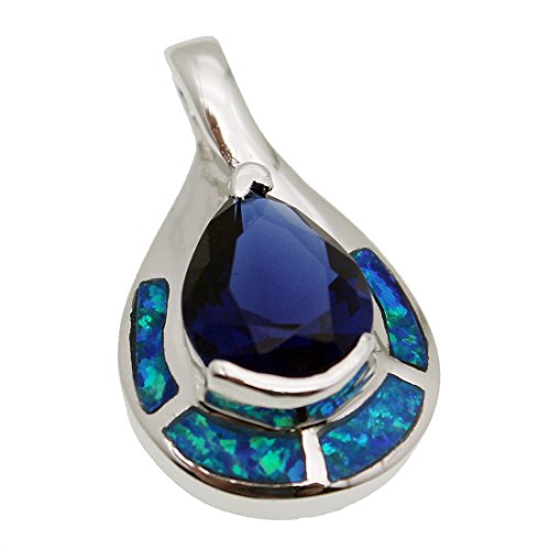 Birthstone Opal Pendant Necklace Blue Opal Ocean Sapphire Women