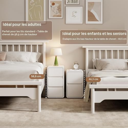 AQIMUELE Narrow Bedside Table, Wooden Bedside Table with 3 Drawers, 30W x 40D x 57H cm, without Installation, Leather Surface, Side Table for Bedroom, Living Room (White)