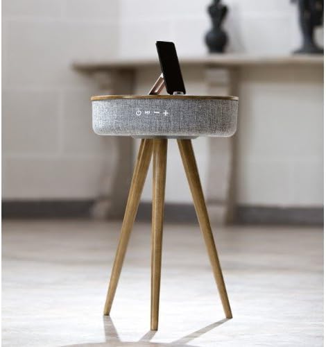 Steepletone Tabblue 2.1 Bluetooth Sound System for Smartphones,Tablets etc with AUX Playback 2 USB Charging Sockets, Mains or Portable 3 legged table (Light Wood)