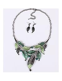 Seven And Eight S&E - Juego de collar con colgante de cadena con diseño de hojas vintage