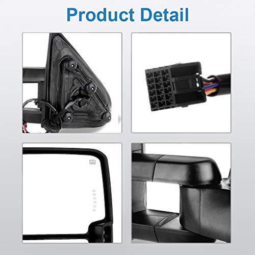 ECCPP Tow Mirrors Towing Mirrors fit for 2014-2018 Chevy GMC 1500 2015-2019 Chevy GMC 2500 HD 3500 HD with Left Right Side Power Adjusted Heated Turn Signal Light with Black Housing