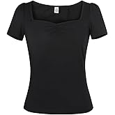 LisLic Women's 1950s Rockabilly Tops, Cute Cotton Elastic Vintage Style Knit Shirts, Dressy Casual Soft Blouse for Women
