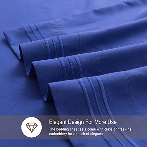 VEEYOO Queen Size Sheet Set - Super Soft 1800 Thread Count Premium Bed Sheet Sets - 16-Inch Deep Pockets, Hypoallergenic Brushed Microfiber, Wrinkle & Fade Resistant Sheet - 4 Pieces, Imperial Blue