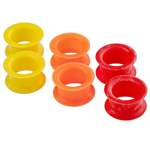 Set of 3 Pairs Silicone Flexible Plugs Tunnel 3/4" 19mm Red Orange Yellow
