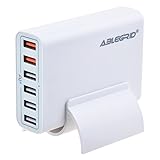 Quick Charge 2.0, ABLEGRID® 60W Multi-port USB Charger 6 Ports Intelligent Desktop Charging Station Portable Travel Charger for iPhone iPad Samsung HTC Nexus and More (White)