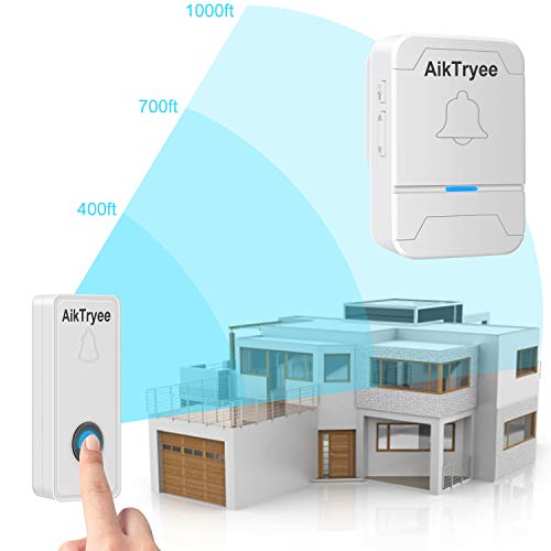 Wireless Doorbell, Wireless Door Bell Chime Kit with LED Light, Easy Install, Over 1000-feet Range, 58 Chimes, by AikTryee (Classic White)