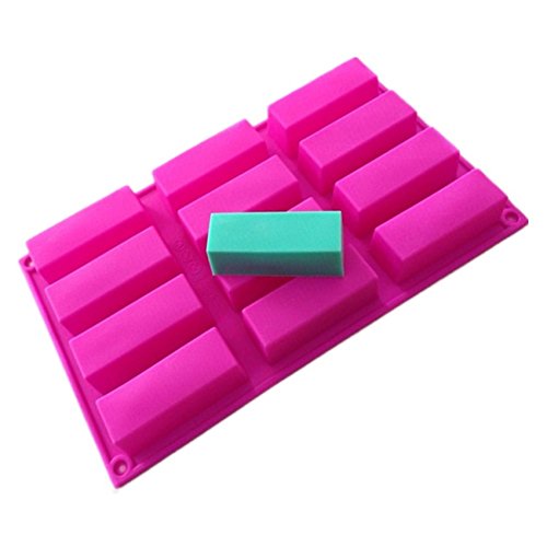 Allforhome (TM) Mold 12 Cavities Rectangle Silicone Soap Mold Soap DIY Moulds Oven Handmade Ice Cube Tray Mold - Thumbnail 2