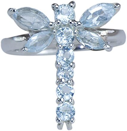 Unique Intricate Dragonfly Aquamarine Gemstone 925 Sterling Silver Jewelry Ring