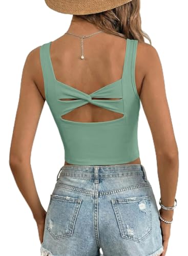 Dokotoo Women Tank Top with Bra Backless Workout Sleeveless Shirt Green M at Amazon