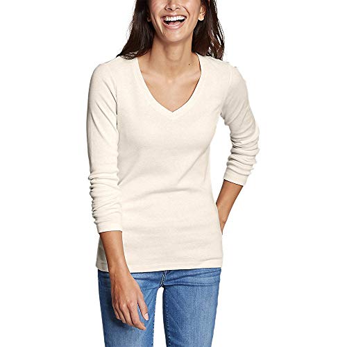 Eddie Bauer Women's Favorite Long-Sleeve V-Neck T-Shirt, HTR Oatmeal Regular M R