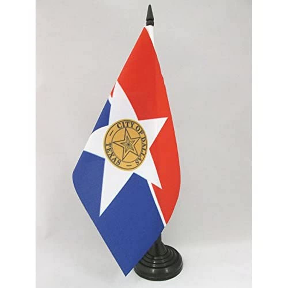 AZ FLAG Dallas Table Flag 5'' x 8'' - Dallas city Office Decoration 100% Polyester 21 x 14 cm - Mini Desk Flag with Pole and Black Plastic Base