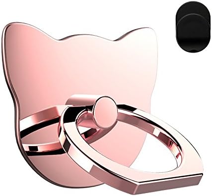 AIQAA Phone Ring Cell Phone Stand Grip Car Mount Holder All Metal Material for All Phones (Cat Rose Gold)