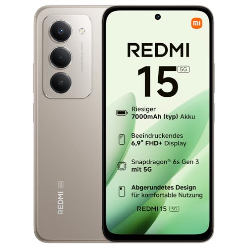 XIAOMI Redmi 15 5G, Smartphone 8+256GB, Handy mit Android, 6,9" FHD+ DotDisplay 144Hz, Snapdragon® 6s Gen 3, 6nm-Prozess, Octa-Core-CPU, 50MP Hauptkamera, 7000mAh, Titan