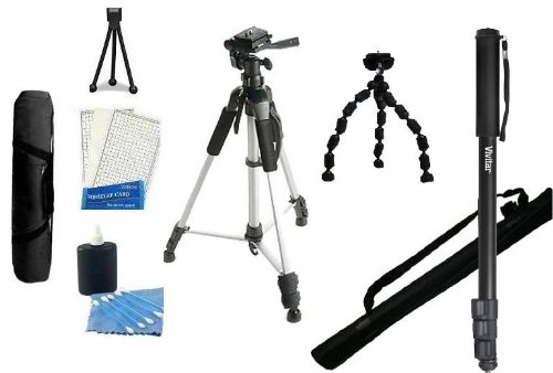 Professional Tripod Accessory Bundle Kit Includes 57 Inch Pro Tripod + 67 Inch Monopod + 10 Inch Flexible Tripod + Mini Tripod + LCD Screen Protectors + Camera Cleaning Kit For NIKON D5100 D800 D800E D200 D100 D700 D70S D80 D70 D50 D5000 D3000 D300S D90 D