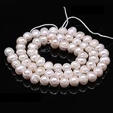 Natural Pearl Beads 100% Natural Freshwater Round Pearl Loose Beads (2 Strands) Punching 5-6mm One Strand 14.2 inch for Jewelry Making Necklace Bracelet Charms
