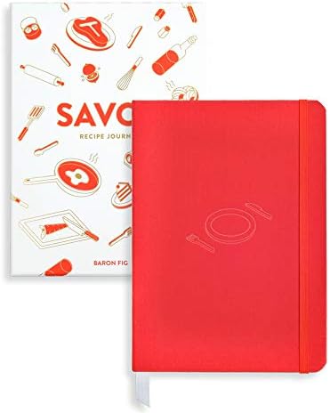 Baronfig Savor Recipe Journal - Guided Recipe Book for Home Cooks and Food Lovers - Clothbound Hardcover 5.4 x 7.7 Inches - 192 Pages in Red