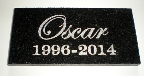 The X Bay, Name & Date Pet Memorial Granite Ornament Grave Marker Stone No border model, 6in X 3in