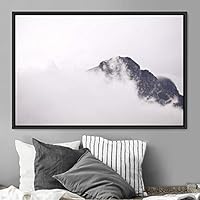 Framed Canvas Wall Art Foggy Mountains Aerial Cool Multicolor Nature Photography Realism Relax/Calm Rustic Wilderness - 16x24 inches