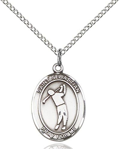 ST. SEBASTIAN/Golf / Sterling Silver St. Sebastian/Golf Pendant / Sterling Silver Lite Curb Chain / Athletes/Soldiers