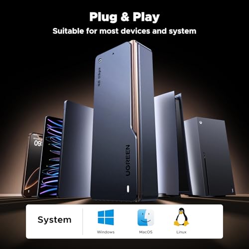 UGREEN 40Gbps M.2 NVMe SSD Enclosure with Fast Cooling Fan, NVMe Hard Drive Case Compatible with Thunderbolt 5 4 3, USB4 3.2 3.1 2.0, Support 8TB SSD 2280 B+M M-Key, 30cm USB C to C Cable Include