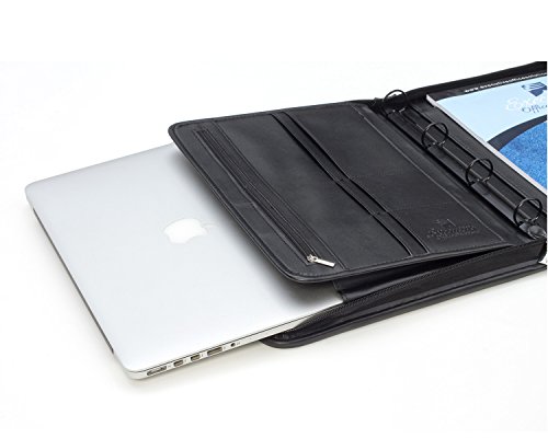 Professional Business Padfolio Portfolio Briefcase Style Organizer Folder Notepad and 4 Ring Binder - Black Synthetic Leather - Thumbnail 3