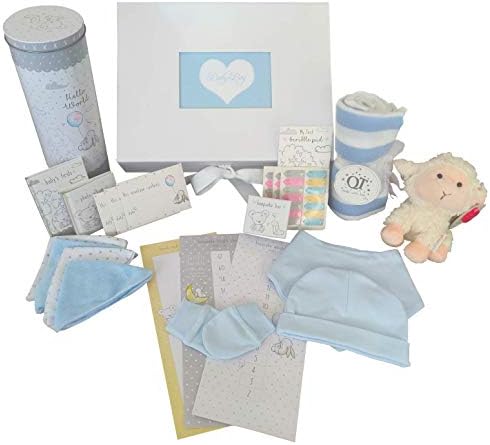 Newborn Baby Gift Set - Keepsake Photo Box with Blue Baby Clothes, Cute Teddy and First Years Gifts for Baby Boy (Blue)