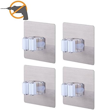 Broom Mop Holder LAUNGDA Wall Mount Tools Storage Home Organization Self Adhesive No Drilling Clip Grip Pack of 4