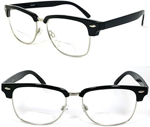 Clubmaster Wayfarer Horned Rim Men Women Bifocal Reading Glasses Clear Lens (+1.25, Black) by VeryHobby