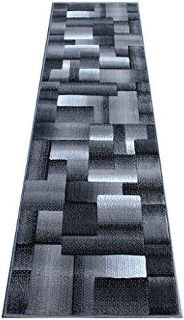 Masada Rugs, Modern Contemporary Runner Area Rug, Grey Black (2 Feet X 7 Feet) Runner