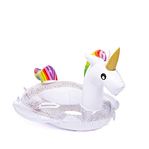 WISHTIME Unicorn Pool Float Toys - 2019 Summer Baby Inflatable Unicorn Pool Float with Glitters Infant Swimming Ring Boat for 6-36M
