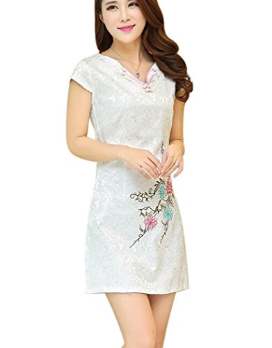 Aro Lora Women's V-Neck Vintage Chinese Traditional Cheongsam Dress