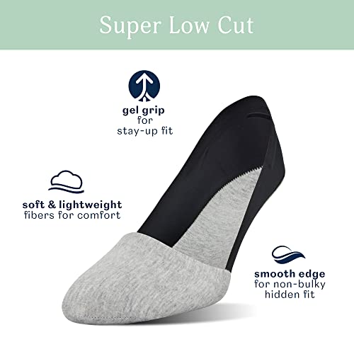 Peds Women's Smooth Edge No Show Socks, Multipairs, Heather Gray/Black