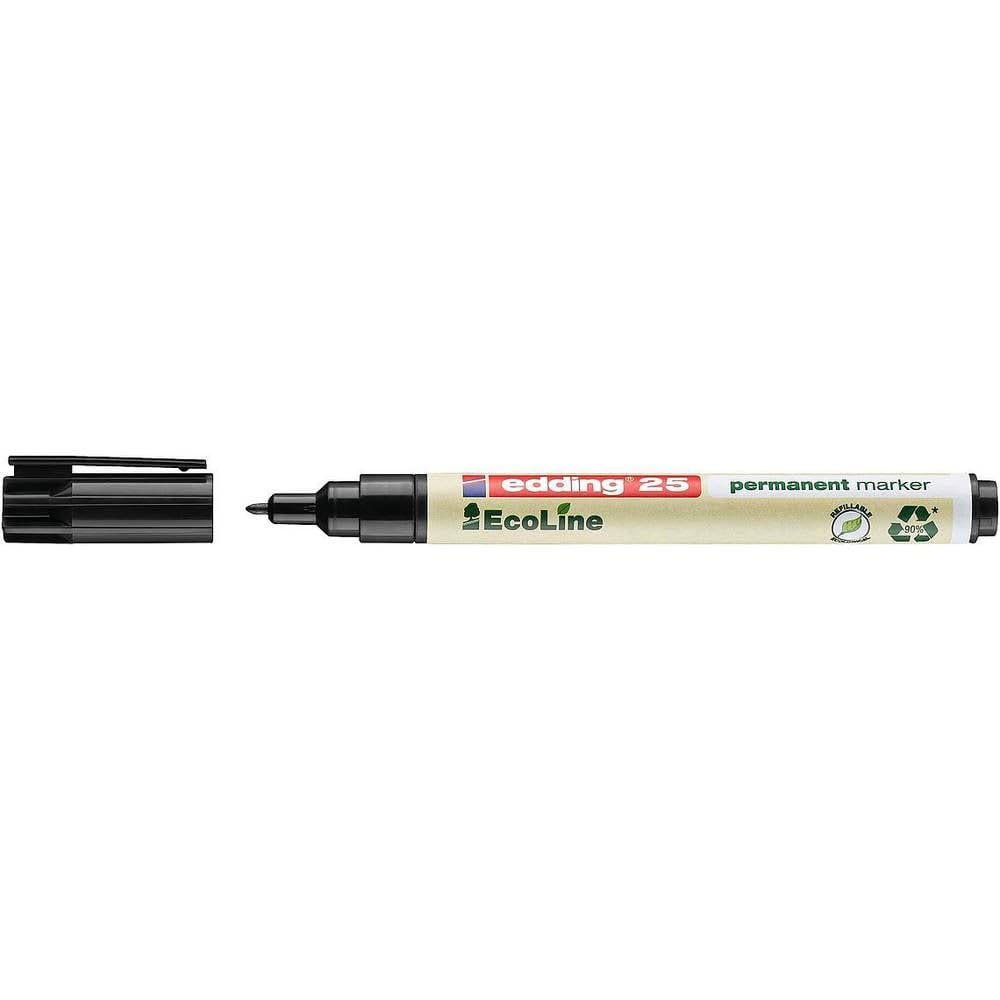 edding 25 Ecoline permanent marker - black - 1 pen - round tip 1 mm - waterproof, quick-drying, smear-proof pens - for cardboard, plastic, glass, wood, metal and fabric - refillable