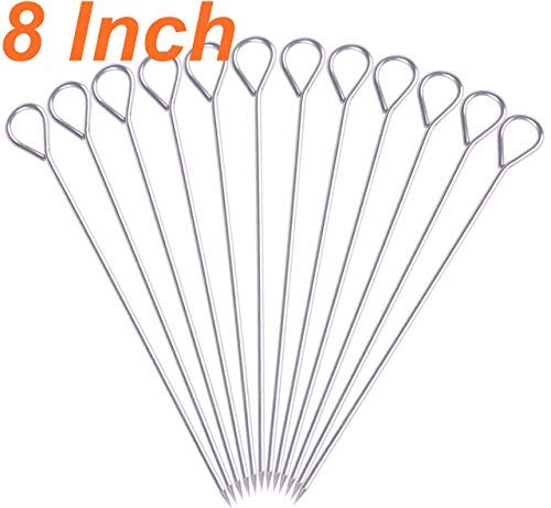 HONSHEN 8 Inch Stainless Steel Skewers,Roast Goose Needle Barbecue Skewers, BBQ Skewers, Shish Kebab Kabob Skewers 12 Pcs (8 Inch)