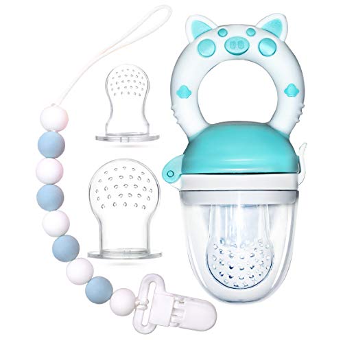2 in 1 Baby Food Feeder, 3-24 Months BPA Free (1 Set) Newborns and Babies Eat Fresh Food Silicone Mesh Bag (Blue/Green)