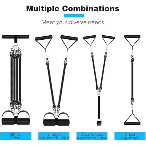 FUNFLEX Resistance Band Set 45 kg Sit-Up Training Device with Rubber Handles, Foot Pedal and Door Anchor - Fitness Expander for Home, Home Gym, Muscle Training, Strength Training, Resistance Band