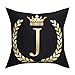 Black Pillow Cover Throw Pillow Case English Alphabet J Throw Pillow Case Modern Cushion Cover Square Pillowcase Decoration for Sofa Bed Chair Car 18 x 18 Inch