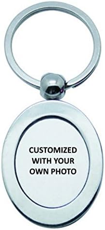 Silver Keychain - Personalized with Your Own Photo - Includes Gift Box - Stainless Silver Key Chain (Oval)