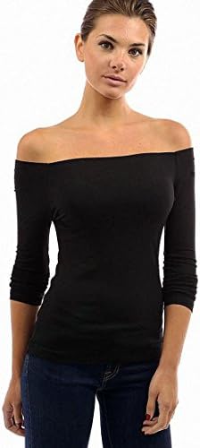 WOMOWO Women's Sexy Slim Fit Stretchy Off Shoulder Ruched Sides Raglan Long Sleeve Blouse Tops Shirt (X-Large, Black)
