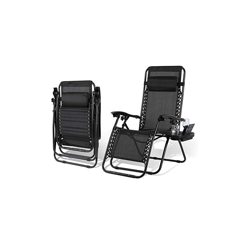 MVPower Juego de Tumbonas Plegables con Mesa, Soporte para Bebidas