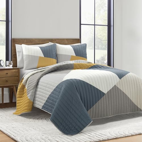 Lush Decor Modern Color Block Quilt Queen Size 3 Piece Set Full/Queen King Mult…