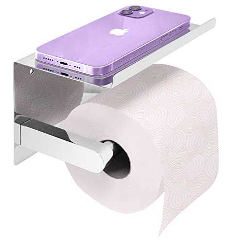 Joejis Porte-Papier Toilette en INOX Adhésif - Porte Papier Toilette adhesif - Derouleur Papier Toilette Pratique - Distributeur Papier Toilette à étagère (Chrome)