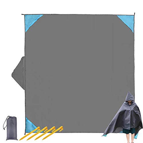 Urpart Beach Blanket, Sand Proof Picnic Blanket 70″ × 50″ Waterproof Mat & Raincoat 2 in 1 with Pegs for Outdoor Travel Hiking Camping